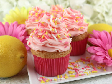 Angel Food Cupcakes with Pink Lemonade Frosting