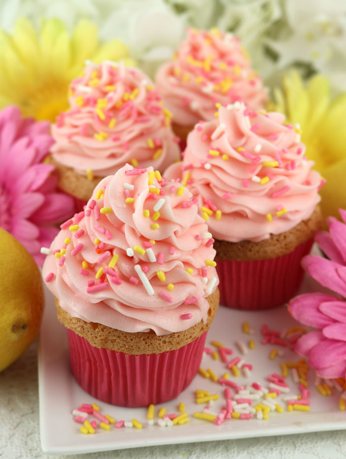 Angel Food Cupcakes with Pink Lemonade Frosting