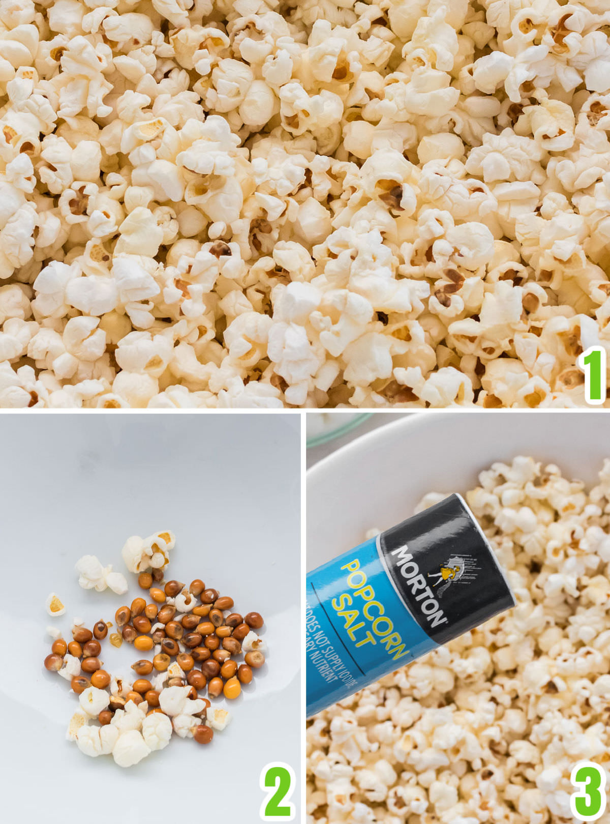 Collage image showing how to make homemade Popcorn.