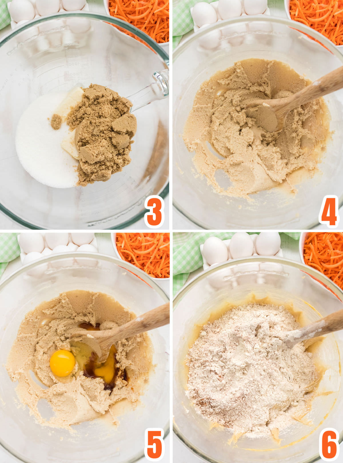Collage image showing how to make the Carrot Cake cookie dough.