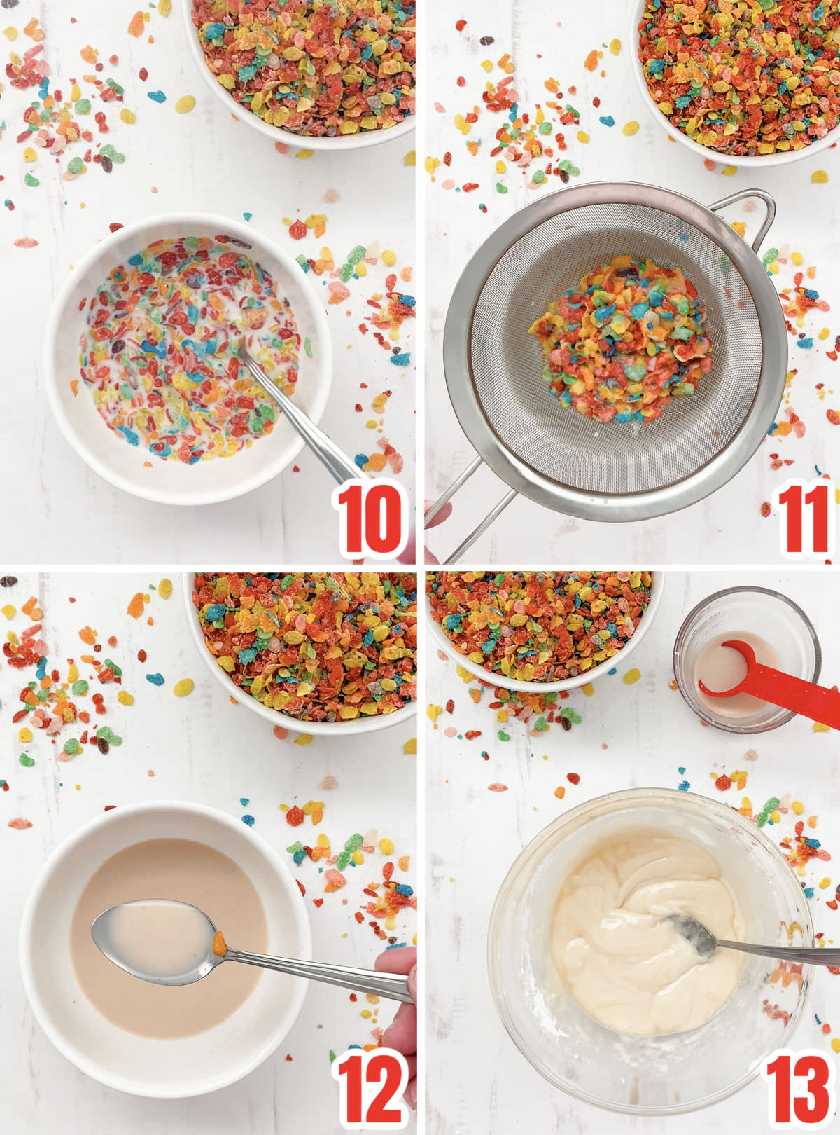 Collage image showing how to make the Cereal Milk Icing for the sugar cookies.
