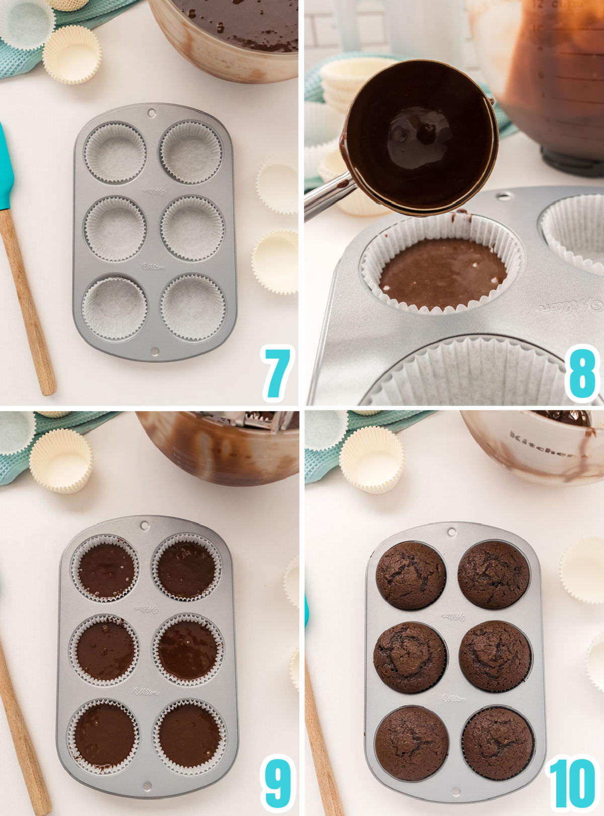 Collage image showing how to bake cupcakes.