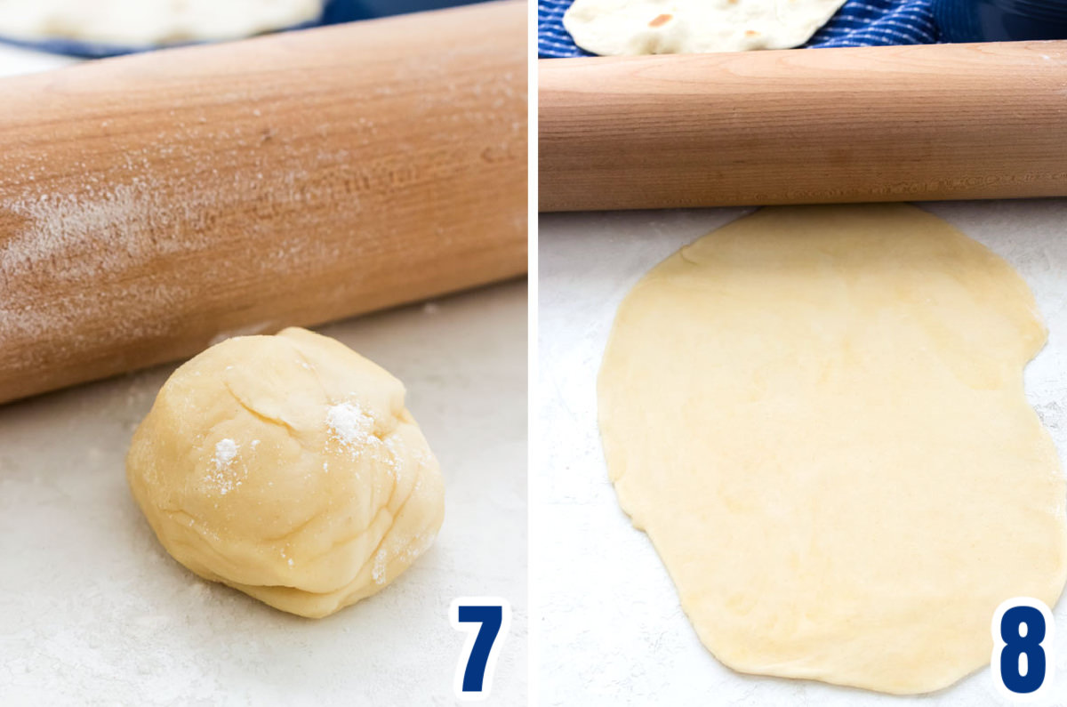 Collage image showing how to roll out the tortillas.