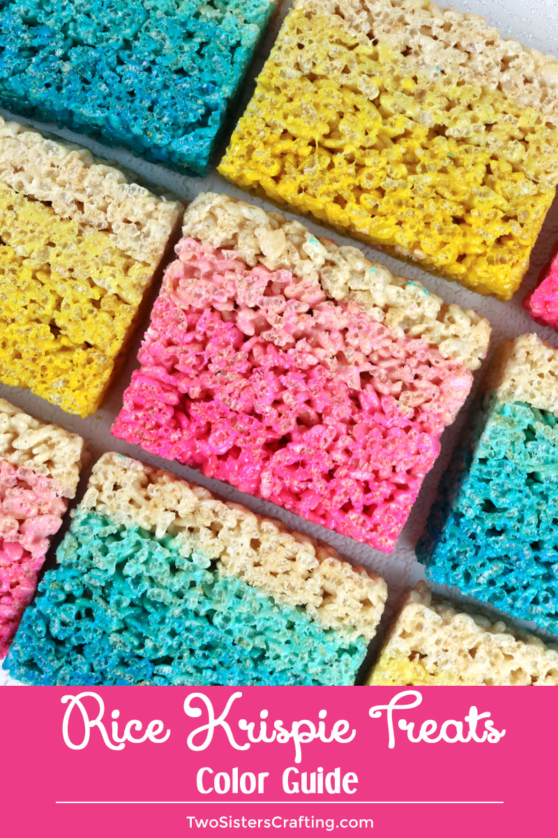 Grab your bottle of food coloring, this Rice Krispie Treats Color Guide has all the color formulas you need to make Rice Krispie Treats in every color of the rainbow. Learn how to color Rice Krispie Treats with our easy to use guide. Pin this handy Baking Tips and follow us for more fun Rice Krispie Treat recipes. #RiceKrispieTreats #FoodColoring #TwoSistersCrafting