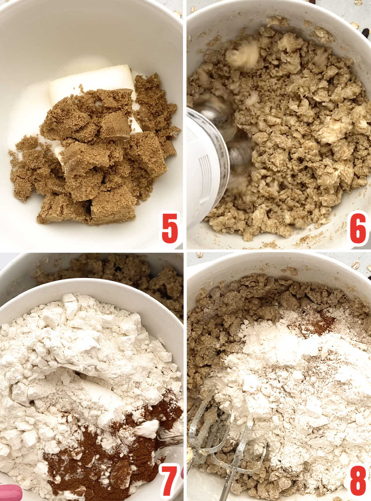 Collage image showing how to make the cookie dough for the Oatmeal Raisin Cookies.