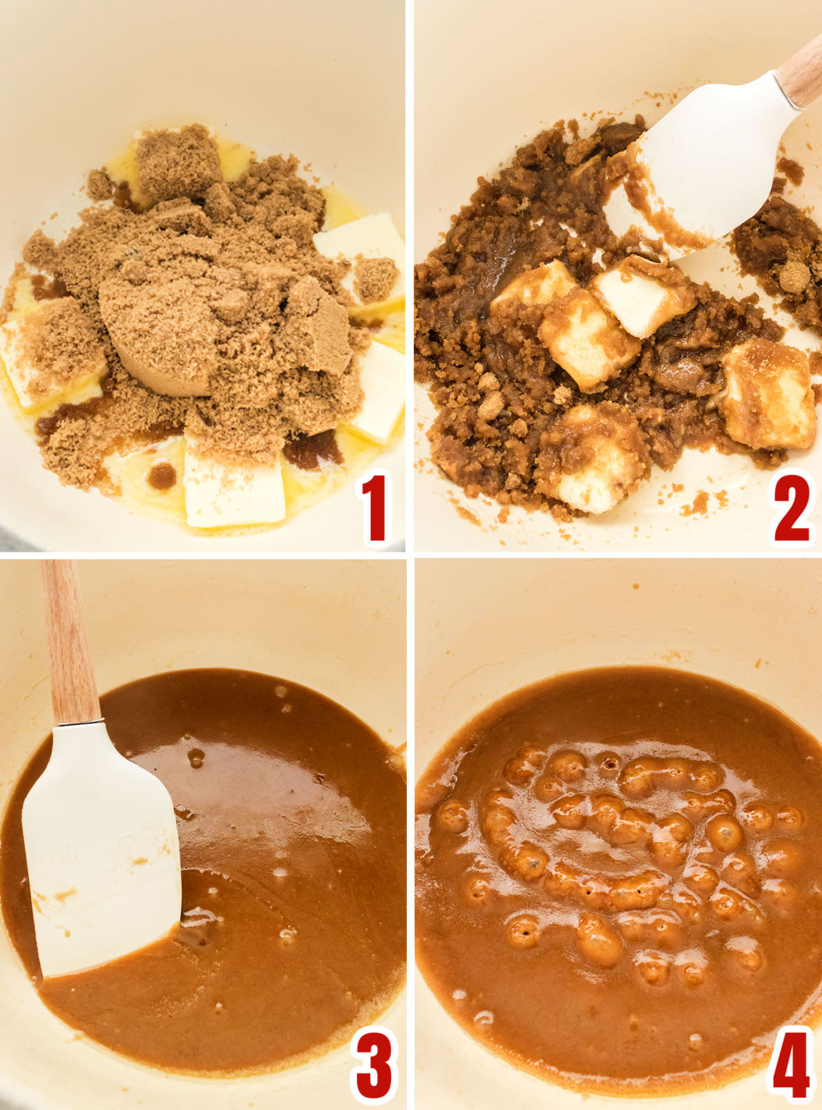 Collage image showing how to make the Caramel sauce.